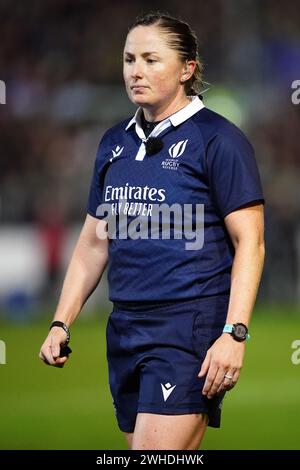 Referee Aimee Barrett-Theron during the U20's Six Nations match at The Recreation Ground, Bath. Picture date: Friday February 9, 2024. Stock Photo