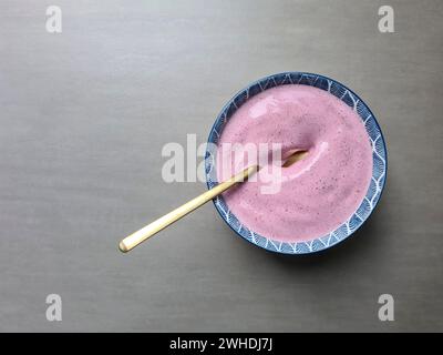 Dessert, bowl with quark, berry quark, blackberry flavor Stock Photo