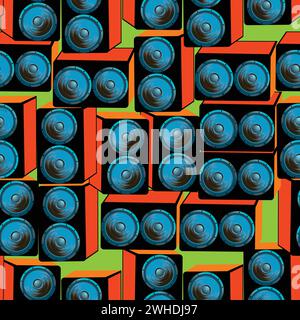 Seamless pattern with  speakers; design to use in a music festival, party Stock Vector