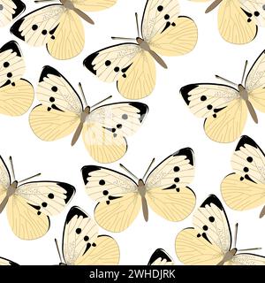 Pieris rapae design seamless pattern; white butterflies seamless pattern Stock Vector
