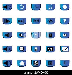 25 different media icons that can be used as buttons in websites with media content; icons eith effect; cool websites icons Stock Vector