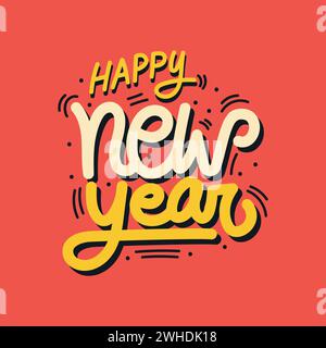 Colorful happy new year vector typography illustration. New year celebrating sticker, greeting card, poster, banner, template design. Happy new year Stock Vector