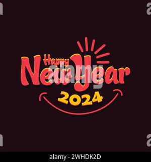 Colorful happy new year vector typography illustration. New year celebrating sticker, greeting card, poster, banner, template design. Happy new year Stock Vector