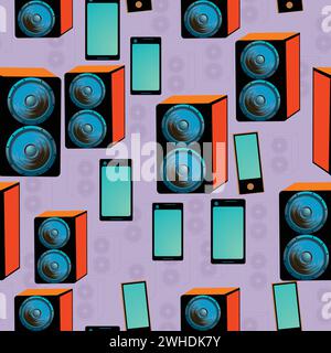 Soundspeaker and digital tablet seamless pattern; seamless; pattern; with speakers and digital tablet Stock Vector