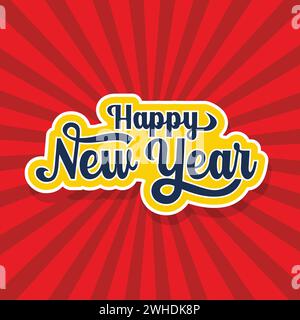 Happy new year 2024 vector typography illustration. New year celebrating sticker, greeting card, poster, banner, template design. Happy new year Stock Vector