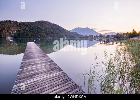 Jetty at the municipal swimming pool in Strobl, Wolfgangsee, Salzburg, Austria Stock Photo