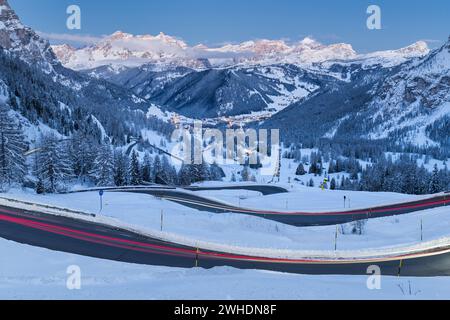 View to Tofane di Rozes, Colfosco, Gardena Pass, Passo Gardena, South Tyrol, Alto Adige, Italy Stock Photo