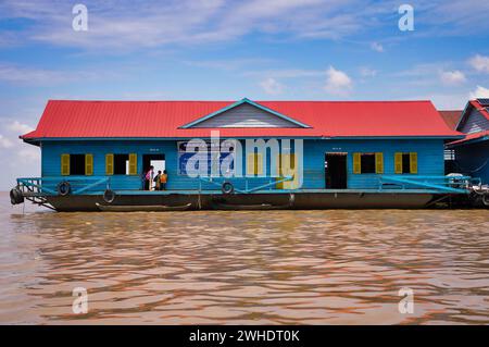 Siem Reap,Camboda,July 6, 2019-Tonle Sap has floating villages including a floating school for its lake residents at Siem Reap, Cambodia Stock Photo