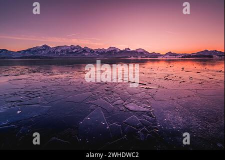 Sunset Over Hopfensee, Hopfen Am See, Allgäu Alps, Allgäu, Bavaria ...