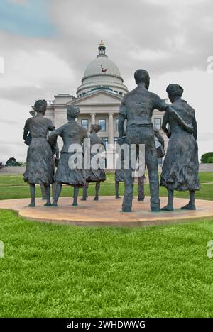 'Testament' - Little Rock Nine Civil Rights Memorial, by sculptor John Deering, on the State Capitol grounds in Little Rock, Arkansas - USA Stock Photo