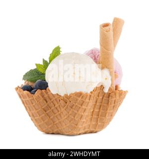 Ice cream scoops in wafer bowl Stock Photo