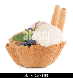 Ice cream scoops in wafer bowl Stock Photo