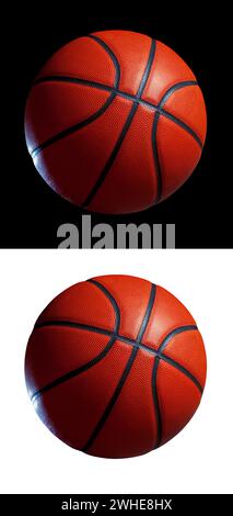 Basketball with dramatic lighting isolated on a black and a white background Stock Photo