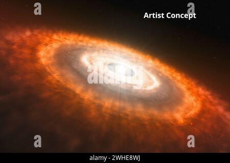 Deep Space. 20th Nov, 2023. Artists impression of a baby star still surrounded by a protoplanetary disc in which planets are forming. Using ESOs very successful HARPS spectrograph, a team of astronomers has found that Sun-like stars which host planets have destroyed their lithium much more efficiently than planet-free stars. This finding does not only shed light on the low levels of this chemical element in the Sun, solving a long-standing mystery, but also provides astronomers with a very efficient way to pick out the stars most likely to host planets. It is not clear what causes the lit Stock Photo