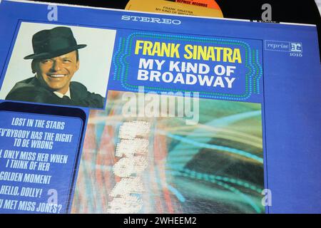 Viersen, Germany - January 9. 2024: Closeup of Frank Sinatra vinyl record album cover My kind of broadway musical collection 1965 Stock Photo