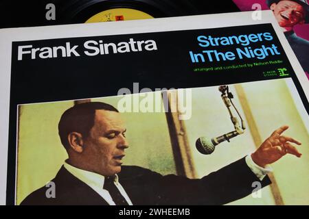 Viersen, Germany - January 9. 2024: Closeup of Frank Sinatra vinyl record album cover Strangers in the night sessions 1966 Stock Photo