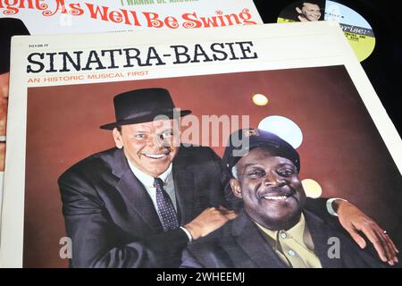 Viersen, Germany - January 9. 2024: Closeup of Frank Sinatra and Count Basie orchestra vinyl record album cover An historic musical first 1962 Stock Photo