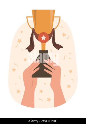 Human hand holding golden champion cup trophy sketch vector ...