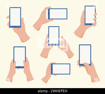 Set of Hands Holding Smartphones with Blank Screen for Copy Space Stock Vector