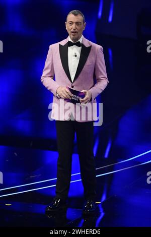 Sanremo, Italia. 10th Feb, 2024. Amadeus performer during the 74th edition of the SANREMO Italian Song Festival at the Ariston Theatre in Sanremo, northern Italy - Friday, FEBRUARY 9, 2024. Entertainment. (Photo by Marco Alpozzi/LaPresse) Credit: LaPresse/Alamy Live News Stock Photo