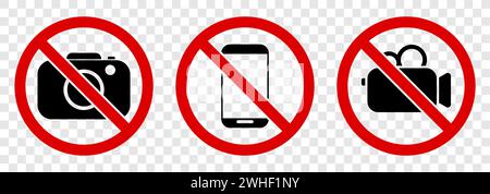 prohibition on taking photos and videos using smartphones and cameras Stock Vector