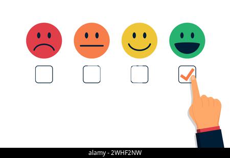 Customer satisfaction rating concept with hand choosing one of checkbox illustration. Stock Vector