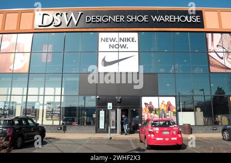 New York, United States. 09th Feb, 2024. A Designer Shoe Warehouse, DSW, store is seen in the neighborhood of Carle Place in Nassau County, Long Island, New York. Credit: SOPA Images Limited/Alamy Live News Stock Photo