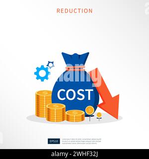 Costs reduction, costs cut, costs optimization business concept illustration. Stock Vector