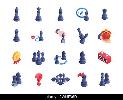 Chess isometric icons vector set Stock Vector