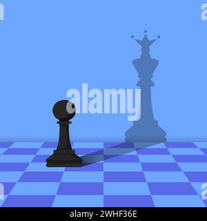 Chess pawn with shadow of a king chess. Stock Vector