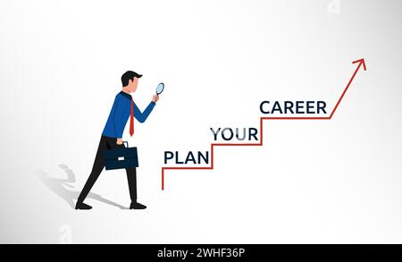 Career planning concept with Businessman holding magnifier vector illustration. Stock Vector