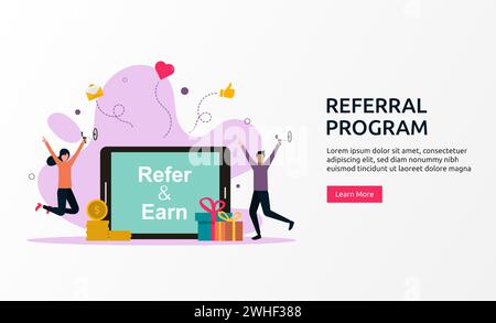 Referral program concept, affiliate partnership, network marketing vector illustration. Stock Vector