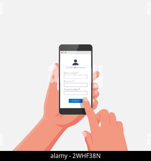Login page smartphone interface vector template. Mobile app page blue ...