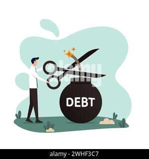 businessman holding scissors to cut debt bomb. Vector illustration Stock Vector