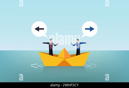 Two businessmen arguing concept on paper boat vector illustration. Stock Vector