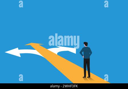 Man standing on crossroad having a best decision for him concept illustration. Stock Vector