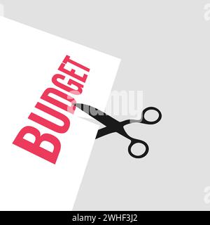 Scissor cutting budget, Costs reduction, costs optimization business concept vector illustration. Stock Vector