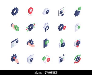 Gear isometric icons vector set Stock Vector