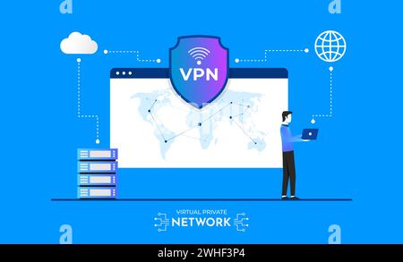 Virtual private network illustration service. Illustration for websites, mobile apps, posters and banners. Stock Vector