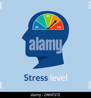 Stress level concept with head symbol indicating to high vector illustration. Stock Vector