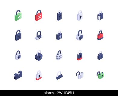 Lock isometric icons vector set Stock Vector