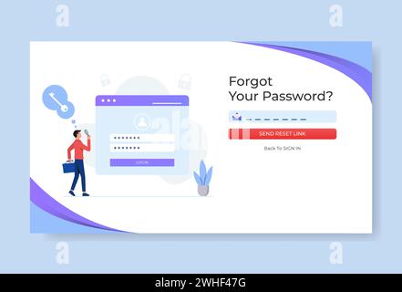 Man forgetting his password illustration. This design can be used for websites, landing pages, UI, mobile applications, posters, banners Stock Vector