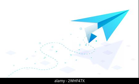 Paper plane blue vector isometric concept Stock Vector