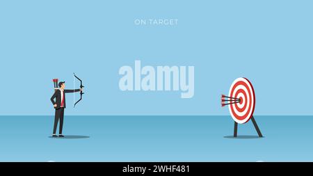 Businessman archer hitting on target. Business concept illustration Stock Vector