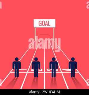 People symbol at starting line on a race. Business competition vector illustration Stock Vector