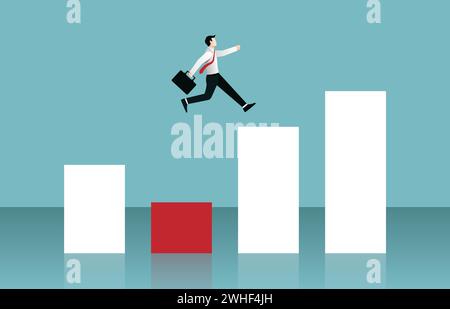 Businessman jumping over bar chart concept. Business symbol vector illustration Stock Vector