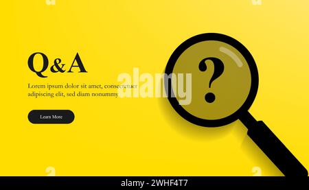 Question and answer concept with magnifier and question mark symbol. Stock Vector