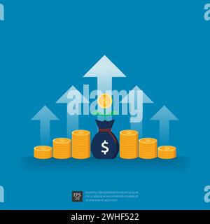 Return on investment of business growth arrow to success concept. Financial performance increasing up vector illustration. Stock Vector