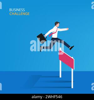 Businessman jumping on the obstacle concept. Business symbol vector illustration Stock Vector