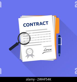 Contract document or legal agreement with signature and stamp concept illustration. Stock Vector